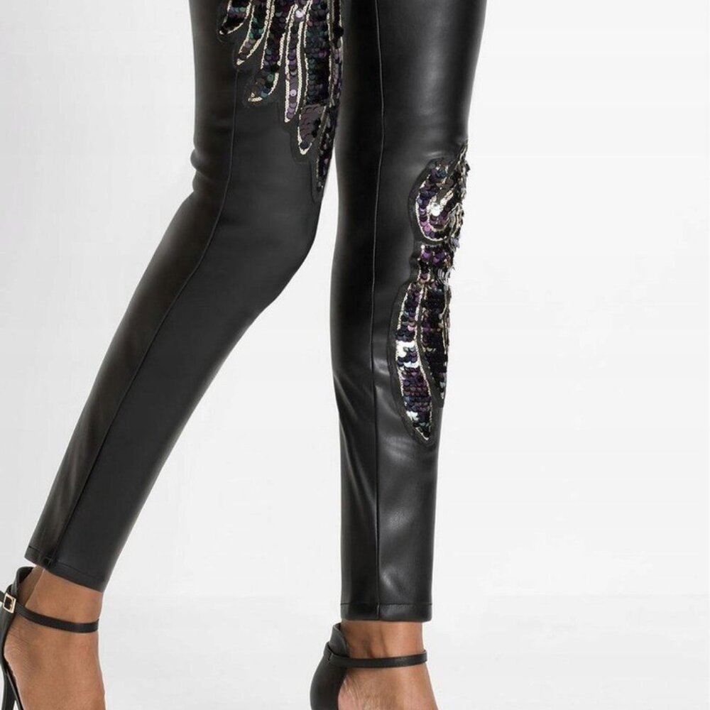 VENUS - Leather Pants with Beautiful Sequined Motif Design